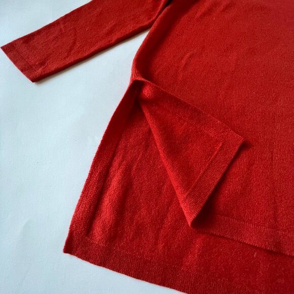Eileen Fisher Cashmere Red/orange V-neck tunic sweater, side vent slit hem, PL - Picture 3 of 9
